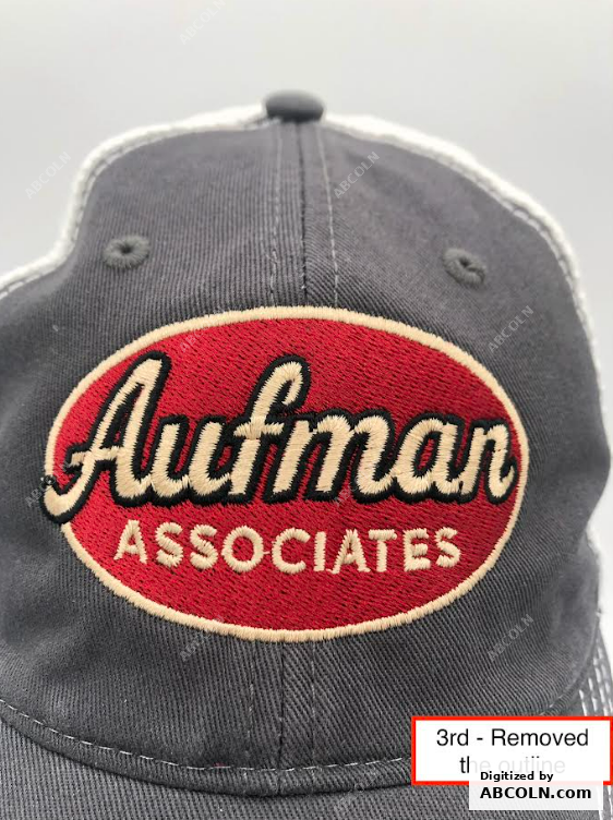 Small Text with Outline Aufman Associates with Embroidered for 7 and a half mm tall text with outline removed